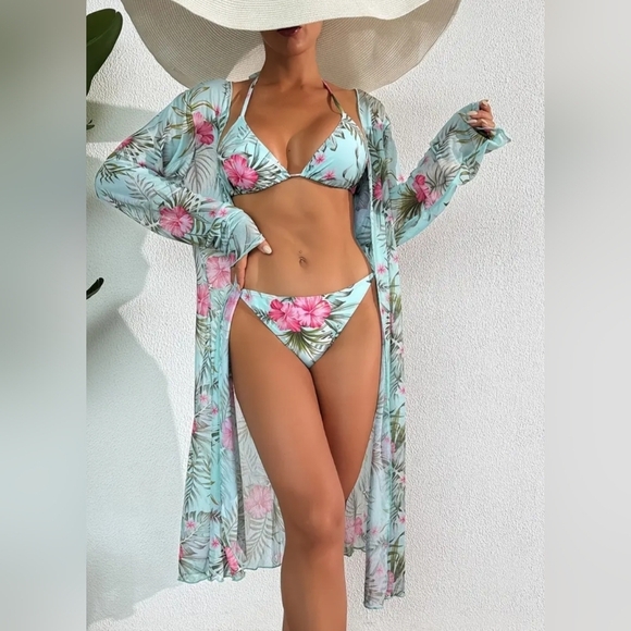 NEW Floral Tribal Print Fashionable String Bikini Set Cover-Up(#1,313) - Picture 1 of 5